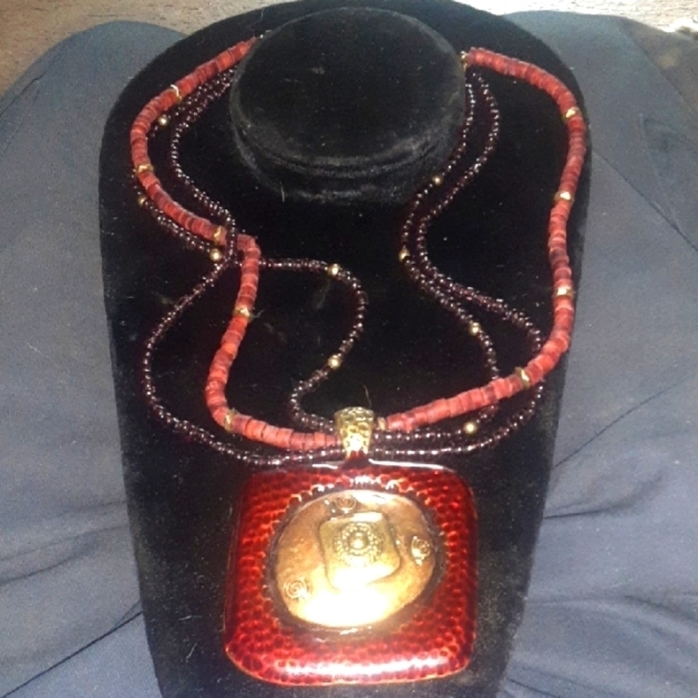Handcrafted Red and Gold Beaded Necklace
